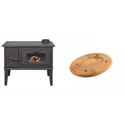 Set Küchenofen / Küchenhexe mit Backofen und Kochplatte Balkan Energy, Modell 4014, Leistung 7.9kW + Holz untersetzer für ovale platte Solagio HSOISK1728, 17x28cm - Balkan Energy