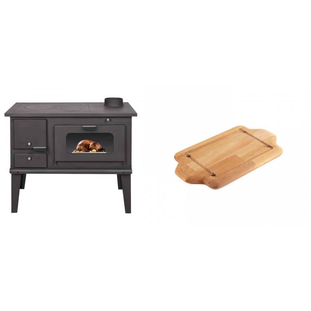 Set Küchenofen / Küchenhexe mit Backofen und Kochplatte Balkan Energy, Modell 4014, Leistung 7.9kW + Holz untersetzer für mini-gusseisenplatte Solagio HSDDHP1522