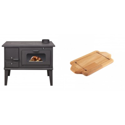 Set Küchenofen / Küchenhexe mit Backofen und Kochplatte Balkan Energy, Modell 4014, Leistung 7.9kW + Holz untersetzer für mini-gusseisenplatte Solagio HSDDHP1522 - Balkan Energy