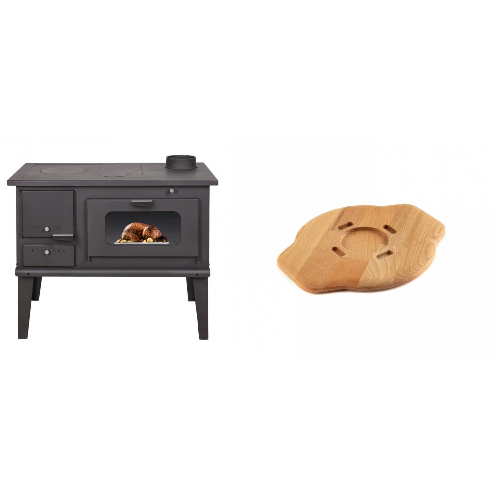 Set Küchenofen / Küchenhexe mit Backofen und Kochplatte Balkan Energy, Modell 4014, Leistung 7.9kW + Holz untersetzer für gusseisenplatte Solagio HSYSAK20 | Kaminofen - Holzofen mit Backfach | Kaminofen |