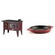 Set Küchenofen / Küchenhexe mit Backofen und Kochplatte Zvezda, Modell Narodna E Braun, Beine, Leistung 6.1 kW + Emaillierte gusseisenpfanne mit zwei Griffen Solagio, Rubin, Ф22cm | Kaminofen - Holzofen mit Backfach | Kaminofen |