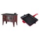 Set Küchenofen / Küchenhexe mit Backofen und Kochplatte Zvezda, Modell Narodna E Braun, Beine, Leistung 6.1 kW + Emaillierte grillpfanne Gusseisen Solagio, Rubin, 26x32cm | Kaminofen - Holzofen mit Backfach | Kaminofen |