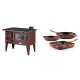 Set Küchenofen / Küchenhexe mit Backofen und Kochplatte Zvezda, Modell Narodna E Braun, Beine, Leistung 6.1 kW + Gusseisen Topf Set aus 3 teilen Solagio, Rubin | Kaminofen - Holzofen mit Backfach | Kaminofen |