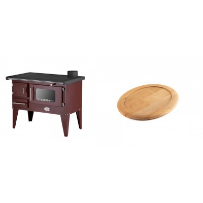 Set Küchenofen / Küchenhexe mit Backofen und Kochplatte Zvezda, Modell Narodna E Braun, Beine, Leistung 6.1 kW + Holz untersetzer für ovale gusseisenpfanne Solagio HSFT1825 - Kaminofen - Holzofen mit Backfach
