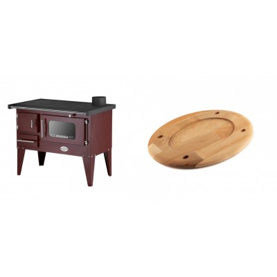 Set Küchenofen / Küchenhexe mit Backofen und Kochplatte Zvezda, Modell Narodna E Braun, Beine, Leistung 6.1 kW + Holz untersetzer für ovale platte Solagio HSOISK2533, 25x33cm - Kaminofen - Holzofen mit Backfach