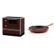 Set Küchenofen / Küchenhexe mit Backofen und Kochplatte Alfa Plam, Modell Alfa 90 H Favorit Braun Rechts, Leistung 6.4kW + Emaillierte grillpfanne Gusseisen Solagio, Rubin, Ф28cm | Kaminofen - Holzofen mit Backfach | Kaminofen |