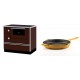 Set Küchenofen / Küchenhexe mit Backofen und Kochplatte Alfa Plam, Modell Alfa 90 H Favorit Braun Rechts, Leistung 6.4kW + Emaillierte grillpfanne Gusseisen Solagio, Dijon, Ф28cm | Kaminofen - Holzofen mit Backfach | Kaminofen |