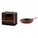 Set Küchenofen / Küchenhexe mit Backofen und Kochplatte Alfa Plam, Modell Alfa 90 H Favorit Braun Rechts, Leistung 6.4kW + Emaillierte Gusseisenpfanne Solagio, Rubin, Ф28cm | Kaminofen - Holzofen mit Backfach | Kaminofen |