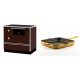 Set Küchenofen / Küchenhexe mit Backofen und Kochplatte Alfa Plam, Modell Alfa 90 H Favorit Braun Rechts, Leistung 6.4kW + Emaillierte Gusseisenpfanne Solagio, Dijon, 28x28cm | Kaminofen - Holzofen mit Backfach | Kaminofen |