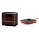 Set Küchenofen / Küchenhexe mit Backofen und Kochplatte Alfa Plam, Modell Alfa 90 H Favorit Braun Rechts, Leistung 6.4kW + Emaillierte Gusseisenpfanne Solagio, Rubin, 28x28cm | Kaminofen - Holzofen mit Backfach | Kaminofen |