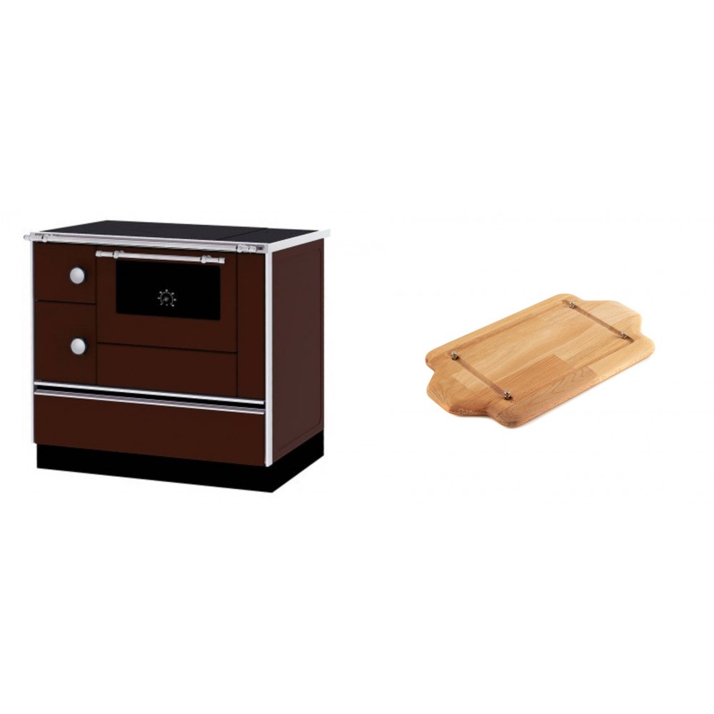 Set Küchenofen / Küchenhexe mit Backofen und Kochplatte Alfa Plam, Modell Alfa 90 H Favorit Braun Rechts, Leistung 6.4kW + Holz untersetzer für mini-gusseisenplatte Solagio HSDDHP1522 | Kaminofen - Holzofen mit Backfach | Kaminofen |