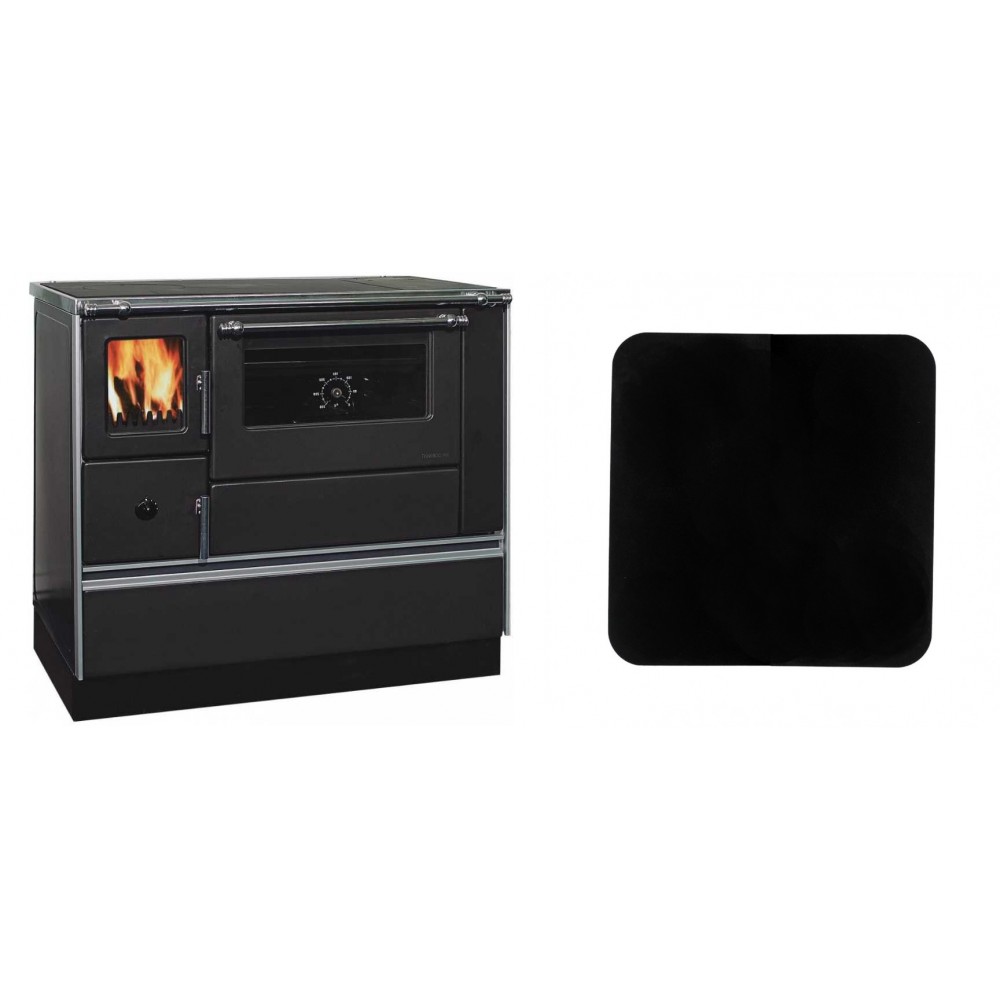 Set Küchenofen / Küchenhexe mit Backofen und Kochplatte Alfa Plam, Modell Dominant 90H, Leistung 6.5kW + Funkenschutzplatte Stahl 2mm, Größe 98x98cm | Kaminofen - Holzofen mit Backfach | Kaminofen |
