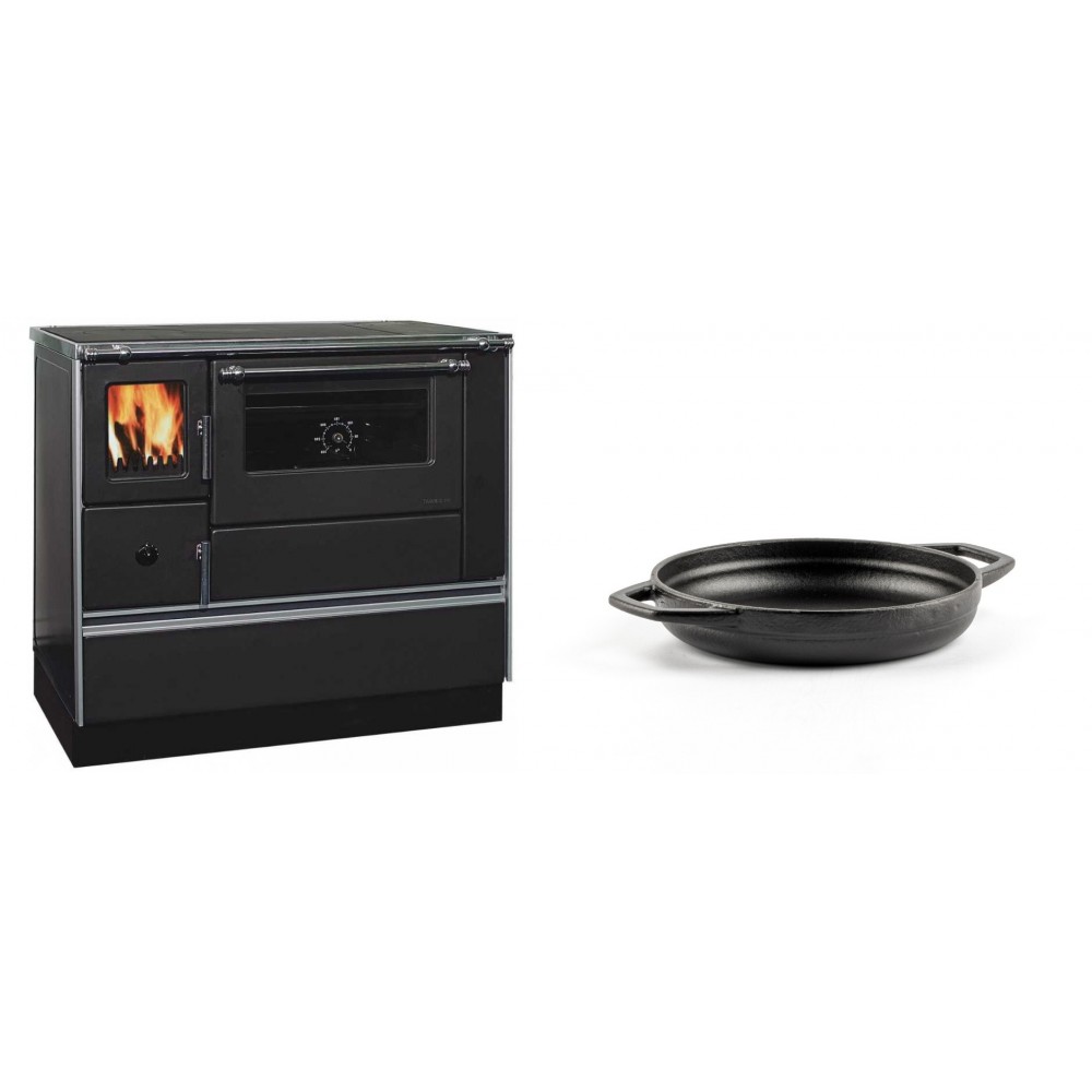 Set Küchenofen / Küchenhexe mit Backofen und Kochplatte Alfa Plam, Modell Dominant 90H, Leistung 6.5kW + Emaillierte gusseisenpfanne mit zwei Griffen Solagio, Black Onyx, Ф16cm