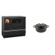 Set Küchenofen / Küchenhexe mit Backofen und Kochplatte Alfa Plam, Modell Dominant 90H, Leistung 6.5kW + Gusseisen Topf Tiefer Solagio, Black Onyx, Ф12 | Kaminofen - Holzofen mit Backfach | Kaminofen |