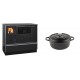 Set Küchenofen / Küchenhexe mit Backofen und Kochplatte Alfa Plam, Modell Dominant 90H, Leistung 6.5kW + Gusseisen Topf Tiefer Solagio, Black Onyx, Ф20 | Kaminofen - Holzofen mit Backfach | Kaminofen |
