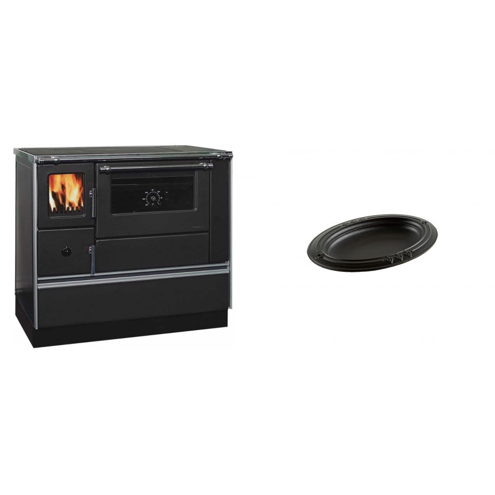 Set Küchenofen / Küchenhexe mit Backofen und Kochplatte Alfa Plam, Modell Dominant 90H, Leistung 6.5kW + Gusseiserne auflaufform Solagio oval, 17x28cm