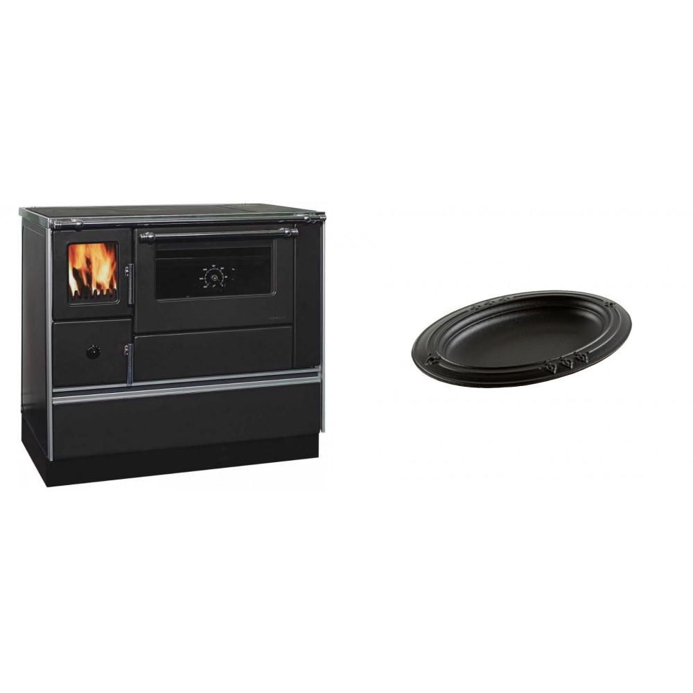 Set Küchenofen / Küchenhexe mit Backofen und Kochplatte Alfa Plam, Modell Dominant 90H, Leistung 6.5kW + Gusseiserne auflaufform Solagio oval, 25x33cm