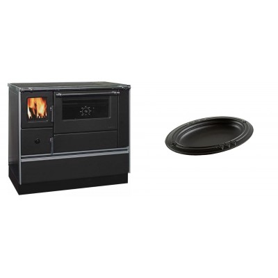 Set Küchenofen / Küchenhexe mit Backofen und Kochplatte Alfa Plam, Modell Dominant 90H, Leistung 6.5kW + Gusseiserne auflaufform Solagio oval, 25x33cm - Kaminofen - Holzofen mit Backfach