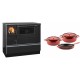 Set Küchenofen / Küchenhexe mit Backofen und Kochplatte Alfa Plam, Modell Dominant 90H, Leistung 6.5kW + Gusseisen Topf Set aus 3 teilen Solagio, Rubin | Kaminofen - Holzofen mit Backfach | Kaminofen |