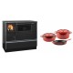 Set Küchenofen / Küchenhexe mit Backofen und Kochplatte Alfa Plam, Modell Dominant 90H, Leistung 6.5kW + Gusseisen Topf Set aus 3 teilen Solagio, Rubin | Kaminofen - Holzofen mit Backfach | Kaminofen |