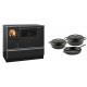 Set Küchenofen / Küchenhexe mit Backofen und Kochplatte Alfa Plam, Modell Dominant 90H, Leistung 6.5kW + Gusseisen Topf Set aus 3 teilen Solagio, Black Onyx | Kaminofen - Holzofen mit Backfach | Kaminofen |