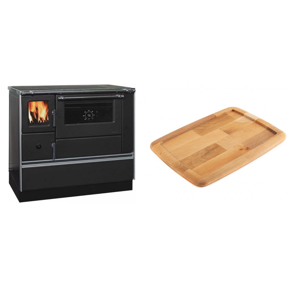 Set Küchenofen / Küchenhexe mit Backofen und Kochplatte Alfa Plam, Modell Dominant 90H, Leistung 6.5kW + Holz untersetzer für gusseisenplatte Solagio HSST2131 | Kaminofen - Holzofen mit Backfach | Kaminofen |