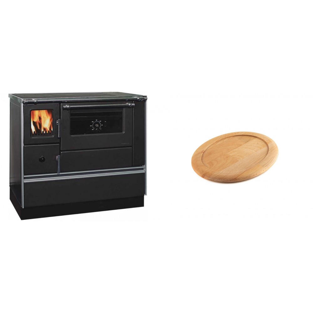 Set Küchenofen / Küchenhexe mit Backofen und Kochplatte Alfa Plam, Modell Dominant 90H, Leistung 6.5kW + Holz untersetzer für ovale gusseisenpfanne Solagio HSFT1825 | Kaminofen - Holzofen mit Backfach | Kaminofen |
