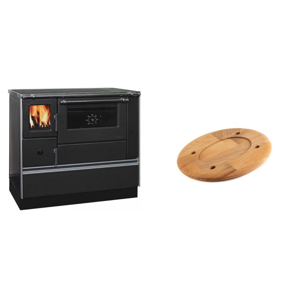 Set Küchenofen / Küchenhexe mit Backofen und Kochplatte Alfa Plam, Modell Dominant 90H, Leistung 6.5kW + Holz untersetzer für ovale platte Solagio HSOISK1728, 17x28cm | Kaminofen - Holzofen mit Backfach | Kaminofen |