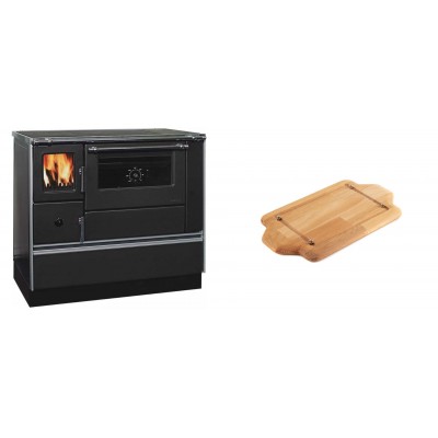 Set Küchenofen / Küchenhexe mit Backofen und Kochplatte Alfa Plam, Modell Dominant 90H, Leistung 6.5kW + Holz untersetzer für mini-gusseisenplatte Solagio HSDDHP1522 - Kaminofen - Holzofen mit Backfach