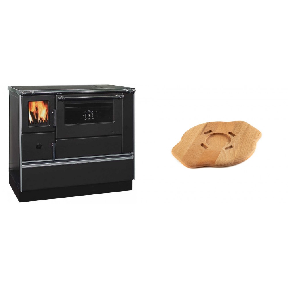Set Küchenofen / Küchenhexe mit Backofen und Kochplatte Alfa Plam, Modell Dominant 90H, Leistung 6.5kW + Holz untersetzer für gusseisenplatte Solagio HSYSAK20 | Kaminofen - Holzofen mit Backfach | Kaminofen |