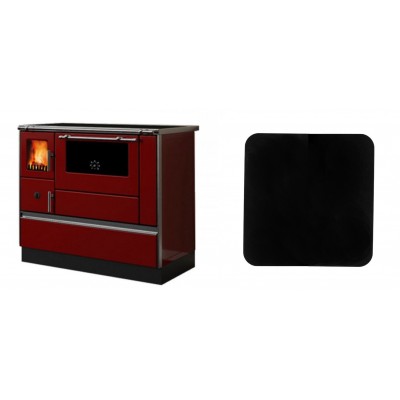 Set Küchenofen / Küchenhexe mit Backofen und Kochplatte Alfa Plam, Modell Dominant 90H Rot, Leistung 6.5kW + Funkenschutzplatte Stahl 2mm, Größe 98x98cm - Kaminofen - Holzofen mit Backfach