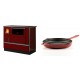 Set Küchenofen / Küchenhexe mit Backofen und Kochplatte Alfa Plam, Modell Dominant 90H Rot, Leistung 6.5kW + Emaillierte grillpfanne Gusseisen Solagio, Rubin, Ф28cm | Kaminofen - Holzofen mit Backfach | Kaminofen |