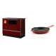 Set Küchenofen / Küchenhexe mit Backofen und Kochplatte Alfa Plam, Modell Dominant 90H Rot, Leistung 6.5kW + Emaillierte grillpfanne Gusseisen Solagio, Rubin, Ф24cm | Kaminofen - Holzofen mit Backfach | Kaminofen |