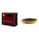 Set Küchenofen / Küchenhexe mit Backofen und Kochplatte Alfa Plam, Modell Dominant 90H Rot, Leistung 6.5kW + Emaillierte gusseisenpfanne mit zwei Griffen Solagio, Dijon, Ф22cm | Kaminofen - Holzofen mit Backfach | Kaminofen |