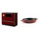 Set Küchenofen / Küchenhexe mit Backofen und Kochplatte Alfa Plam, Modell Dominant 90H Rot, Leistung 6.5kW + Emaillierte gusseisenpfanne mit zwei Griffen Solagio, Rubin, Ф22cm | Kaminofen - Holzofen mit Backfach | Kaminofen |