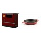 Set Küchenofen / Küchenhexe mit Backofen und Kochplatte Alfa Plam, Modell Dominant 90H Rot, Leistung 6.5kW + Emaillierte gusseisenpfanne mit zwei Griffen Solagio, Rubin, Ф19cm | Kaminofen - Holzofen mit Backfach | Kaminofen |