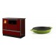 Set Küchenofen / Küchenhexe mit Backofen und Kochplatte Alfa Plam, Modell Dominant 90H Rot, Leistung 6.5kW + Emaillierte gusseisenpfanne mit zwei Griffen Solagio, Bamboo, Ф19cm | Kaminofen - Holzofen mit Backfach | Kaminofen |