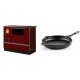 Set Küchenofen / Küchenhexe mit Backofen und Kochplatte Alfa Plam, Modell Dominant 90H Rot, Leistung 6.5kW + Emaillierte Gusseisenpfanne Solagio, Black Onyx, Ф28cm | Kaminofen - Holzofen mit Backfach | Kaminofen |
