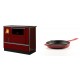 Set Küchenofen / Küchenhexe mit Backofen und Kochplatte Alfa Plam, Modell Dominant 90H Rot, Leistung 6.5kW + Emaillierte Gusseisenpfanne Solagio, Rubin, Ф24cm | Kaminofen - Holzofen mit Backfach | Kaminofen |