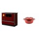 Set Küchenofen / Küchenhexe mit Backofen und Kochplatte Alfa Plam, Modell Dominant 90H Rot, Leistung 6.5kW + Gusseisen Topf Tiefer Solagio, Rubin, Ф12 | Kaminofen - Holzofen mit Backfach | Kaminofen |
