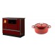 Set Küchenofen / Küchenhexe mit Backofen und Kochplatte Alfa Plam, Modell Dominant 90H Rot, Leistung 6.5kW + Gusseisen Topf Tiefer Solagio, Rubin, Ф20 | Kaminofen - Holzofen mit Backfach | Kaminofen |