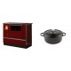 Set Küchenofen / Küchenhexe mit Backofen und Kochplatte Alfa Plam, Modell Dominant 90H Rot, Leistung 6.5kW + Gusseisen Topf Tiefer Solagio, Black Onyx, Ф20 | Kaminofen - Holzofen mit Backfach | Kaminofen |