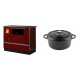 Set Küchenofen / Küchenhexe mit Backofen und Kochplatte Alfa Plam, Modell Dominant 90H Rot, Leistung 6.5kW + Gusseisen Topf Tiefer Solagio, Black Onyx, Ф24 | Kaminofen - Holzofen mit Backfach | Kaminofen |