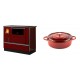 Set Küchenofen / Küchenhexe mit Backofen und Kochplatte Alfa Plam, Modell Dominant 90H Rot, Leistung 6.5kW + Gusseisen Topf Flach Solagio, Rubin, Ф26 | Kaminofen - Holzofen mit Backfach | Kaminofen |