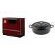 Set Küchenofen / Küchenhexe mit Backofen und Kochplatte Alfa Plam, Modell Dominant 90H Rot, Leistung 6.5kW + Gusseisen Topf Flach Solagio, Black Onyx, Ф28 | Kaminofen - Holzofen mit Backfach | Kaminofen |