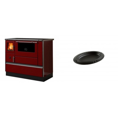 Set Küchenofen / Küchenhexe mit Backofen und Kochplatte Alfa Plam, Modell Dominant 90H Rot, Leistung 6.5kW + Gusseiserne auflaufform Solagio oval, 17x28cm - Kaminofen - Holzofen mit Backfach