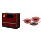 Set Küchenofen / Küchenhexe mit Backofen und Kochplatte Alfa Plam, Modell Dominant 90H Rot, Leistung 6.5kW + Gusseisen Topf Set aus 3 teilen Solagio, Rubin | Kaminofen - Holzofen mit Backfach | Kaminofen |