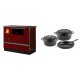 Set Küchenofen / Küchenhexe mit Backofen und Kochplatte Alfa Plam, Modell Dominant 90H Rot, Leistung 6.5kW + Gusseisen Topf Set aus 3 teilen Solagio, Black Onyx | Kaminofen - Holzofen mit Backfach | Kaminofen |