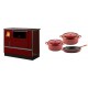 Set Küchenofen / Küchenhexe mit Backofen und Kochplatte Alfa Plam, Modell Dominant 90H Rot, Leistung 6.5kW + Gusseisen Topf Set aus 3 teilen Solagio, Rubin | Kaminofen - Holzofen mit Backfach | Kaminofen |