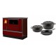 Set Küchenofen / Küchenhexe mit Backofen und Kochplatte Alfa Plam, Modell Dominant 90H Rot, Leistung 6.5kW + Gusseisen Topf Set aus 3 teilen Solagio, Black Onyx | Kaminofen - Holzofen mit Backfach | Kaminofen |